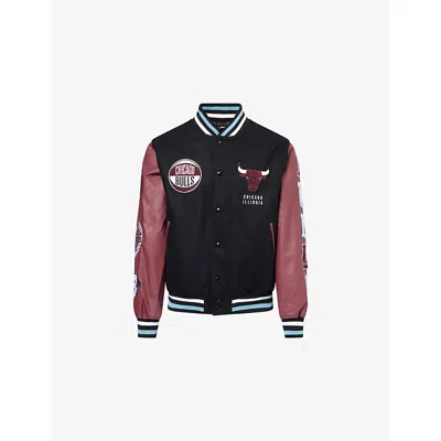 New Era Mens Black Chicago Bulls Embroidered-patch Wool-blend Varsity Jacket Xl