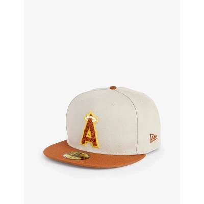 New Era Mens Light Beige 59fifty Los Angeles Angels Brand-embroidered Cotton-twill Cap