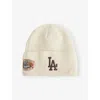 New Era Mens Light Beige La Dodgers Mlb World Series Knitted Wool-blend Beanie Hat In White