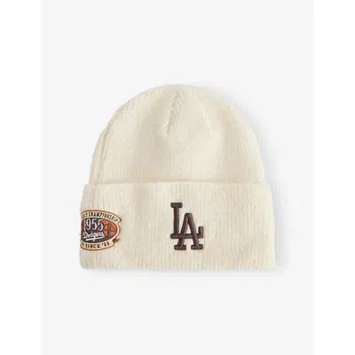 New Era Mens Light Beige La Dodgers Mlb World Series Knitted Wool-blend Beanie Hat In White