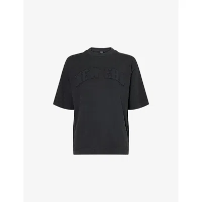 New Era Mens Black Logo-embroidered Washed Cotton T-shirt