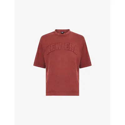 New Era Mens Burgundy Logo-embroidered Washed Cotton T-shirt