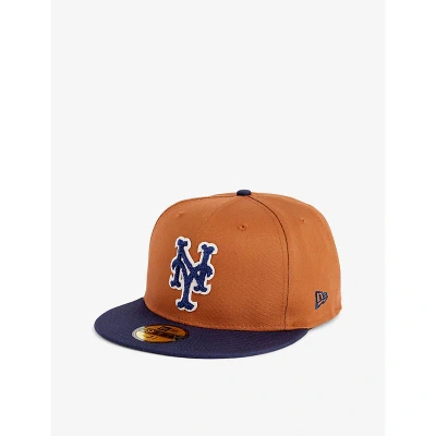 New Era Mens Med Brown 59fifty New York Mets Brand-embroidered Cotton-twill Cap