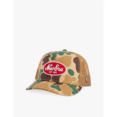 New Era Mens Medium Beige Duck Camo Mesh-panel Cotton Trucker Cap In Brown