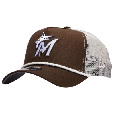 New Era Mens Miami Marlins  Miami Marlins 9forty A-frame Trucker Rope Cap In Brown