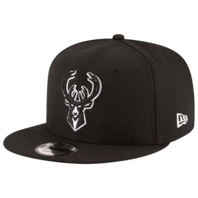 New Era Men's  Black Milwaukee Bucks Evergreen 9fifty Trucker Snapback Hat In Black/white