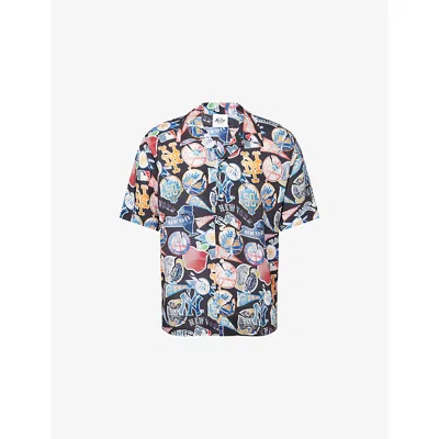 New Era Mens Mlb Printed Woven Shirt Navy Xl