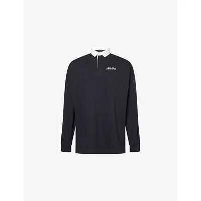 New Era Mens Navy Log-embroidered Relaxed-fit Cotton Rugby Shirt In Blue