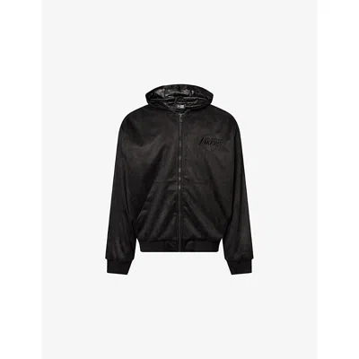 New Era Mens Black La Lakers Nba Faux-suede Hooded Jacket Xl