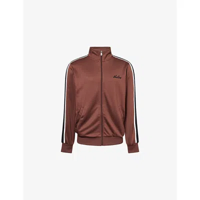 New Era Mens  Logo-embroidered Contrast-stripe Stretch-woven Track Jacket In Brown