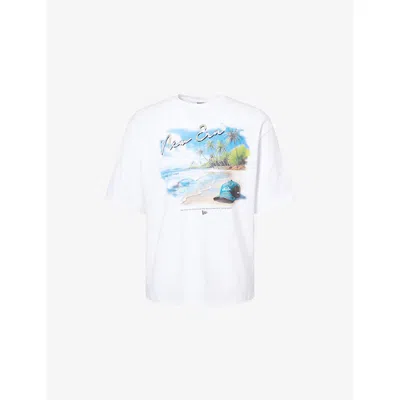 New Era Mens White Beach Graphic-print Oversized Cotton-jersey T-shirt Xl
