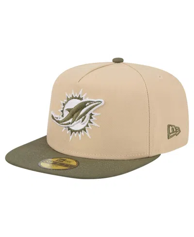 New Era Men'sâ Beige/olive Miami Dolphins Color Pack A-frame 59fifty Fitted Hat In Brown
