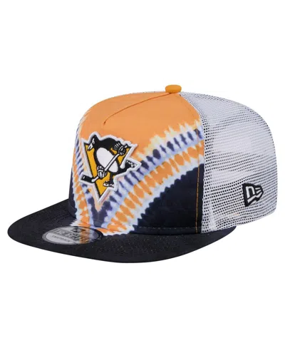 New Era Men'sâ Black/gold Pittsburgh Penguins Throwback V-dye Adjustable Golfer Hat In Multi