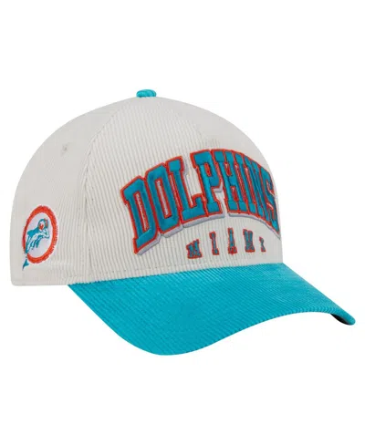New Era Men'sâ Cream/aqua Miami Dolphins Throwback Two-tone Sided Corduroy 9forty A-frame Adjustable Hat In White
