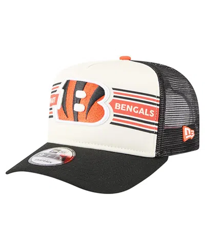 New Era Men'sâ Cream/black Cincinnati Bengals Banner A-frame 9fifty Trucker Snapback Hat