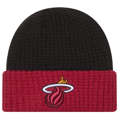 New Era Miami Heat  Heat Waffled Knit Hat In Red/black