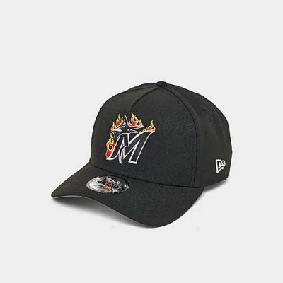 New Era Miami Marlins Mlb 9forty Flames A-frame Adjustable Snapback Hat In Black