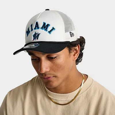 New Era Miami Marlins Mlb 9forty M-crown A-frame Trucker Hat In White