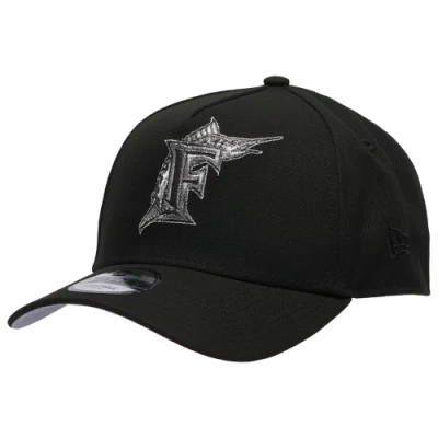 New Era Miami Marlins  Marlins 9forty Metallic A-frame Cap In Black