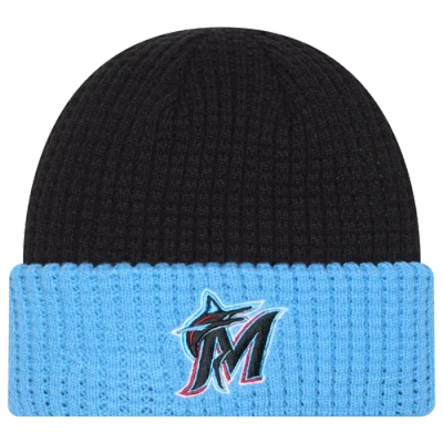 New Era Miami Marlins  Marlins Waffled Knit Hat In Black/blue