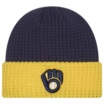 New Era Milwaukee Brewers  Brewers Waffled Knit Hat In Blue/white