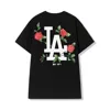 NEW ERA 春夏MLB花卉印花图案NY/LA男女情侣潮牌穿搭短袖圆领t恤,6920391514535377046