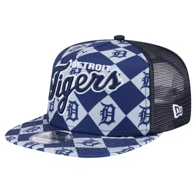 New Era Navy Detroit Tigers Seeing Diamonds A-frame Trucker 9fifty Snapback Hat In Blue