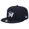 New Era Navy Miami Marlins White Logo 59fifty Fitted Hat In Navy