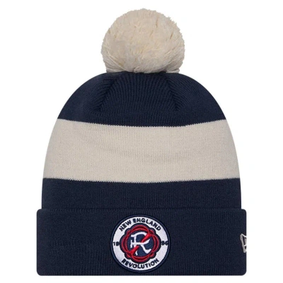 New Era Navy New England Revolution 2024 Kick Off Collection Cuffed Knit Hat With Pom In Blue