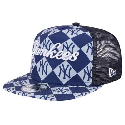New Era Navy New York Yankees Seeing Diamonds A-frame Trucker 9fifty Snapback Hat In Blue