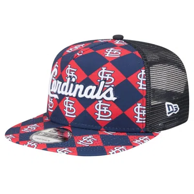 New Era Navy St. Louis Cardinals Seeing Diamonds A-frame Trucker 9fifty Snapback Hat In Blue
