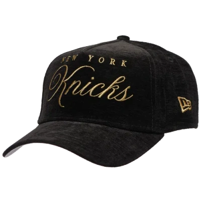 New Era New York Knicks  Knicks 940 A Frame Velvet Script Cap In Black