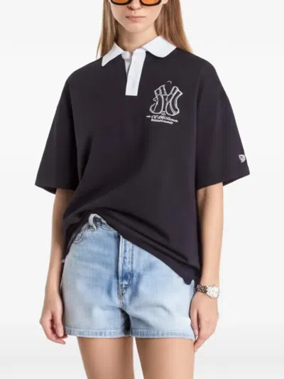 New Era New York Yankees Logo-embroidered Polo Shirt In Black