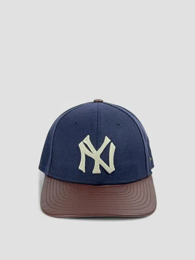 New Era New York Yankees Mlb Leather Visor 9forty Cap In Dark Brown