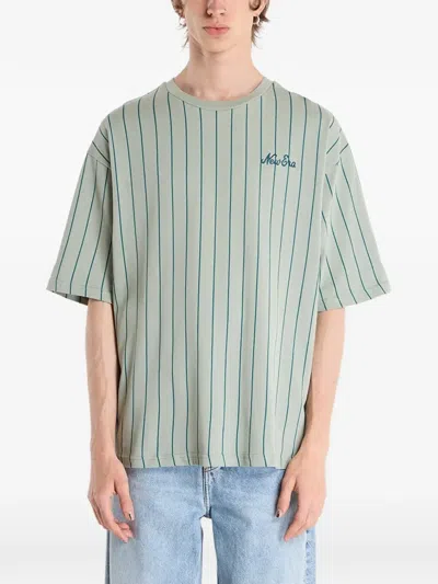 New Era Pinstripe-pattern Logo-embroidered T-shirt In Green