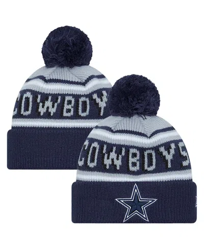 New Era Kids' Preschool Navy/gray Dallas Cowboys Main Wordmark With Pom Knit Hat In Blue