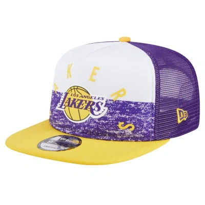 New Era Men's  Purple Los Angeles Lakers Arch A-frame Trucker 9fifty Snapbackâ Hat