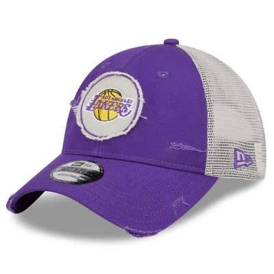 New Era Purple Los Angeles Lakers  Rally Drive Distressed Patch 9twenty Trucker Adjustable Hat