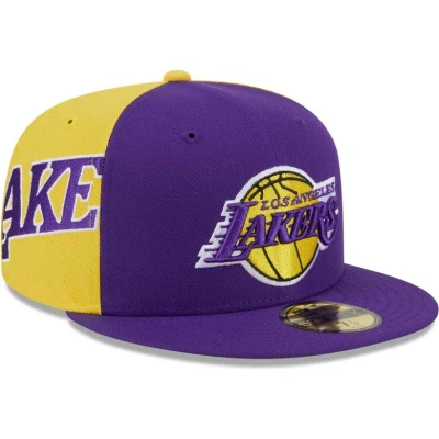 New Era Men's  Purple, Gold Los Angeles Lakers Gameday Wordmark 59fifty Fitted Hat In Purple,gold