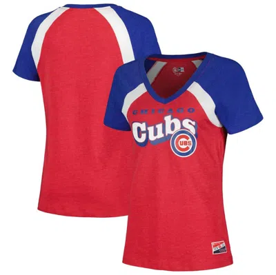 New Era Red Chicago Cubs Heathered Raglan V-neck T-shirt