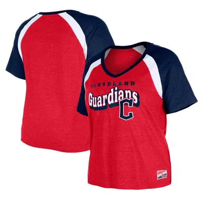 New Era Red Cleveland Guardians Plus Size Raglan V-neck T-shirt In Orange