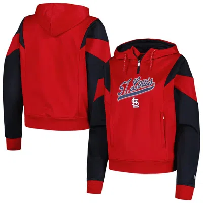 New Era Red St. Louis Cardinals Color Block Fleece Quarter-zip Hoodie