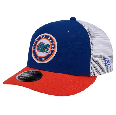 New Era Royal Florida Gators Throwback Circle Patch 9fifty Trucker Snapback Hat In Royal Oran