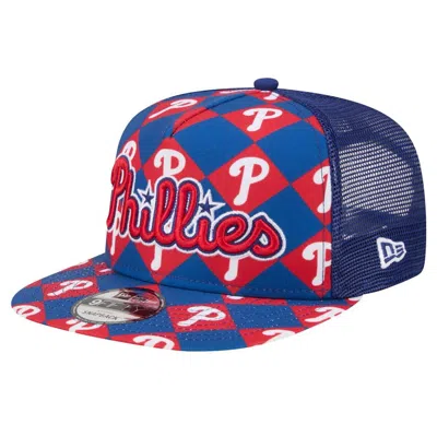 New Era Royal Philadelphia Phillies Seeing Diamonds A-frame Trucker 9fifty Snapback Hat In Blue