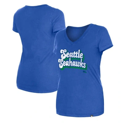 New Era Royal Seattle Seahawks Enzyme Wash Low V-neck T-shirt