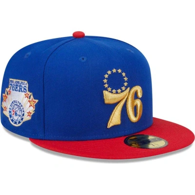 New Era Men's  Royal, Red Philadelphia 76ers Gameday Gold Pop Stars 59fifty Fitted Hat In Royal,red