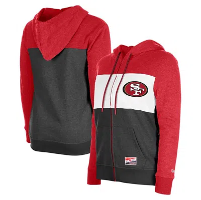 New Era Scarlet San Francisco 49ers Color-block Full-zip Hoodie