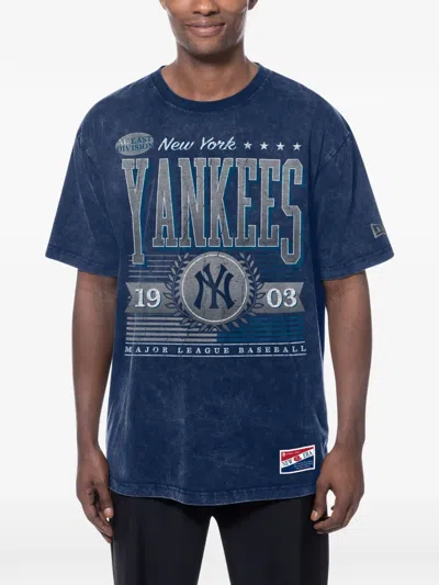 New Era Throwback Vintage Graphic-print Acid-wash T-shirt In Blue