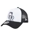 New Era Toddler White/black Colorado Rockies Painted A-frame 9forty Trucker Adjustable Hat In White