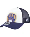 New Era Toddler White/navy Milwaukee Brewers Painted A-frame 9forty Trucker Adjustable Hat In Blue